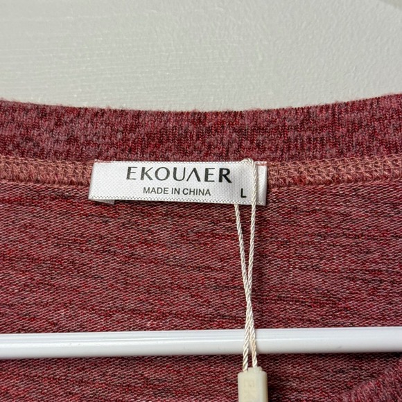 Ekouaer Womens Large Red Heathered Long Sleeve Super Soft Top Loungewear NWT - Picture 2 of 5
